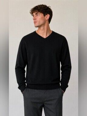 Hart Schaffner Marx Merino Wool V-Neck Sweater in Black
